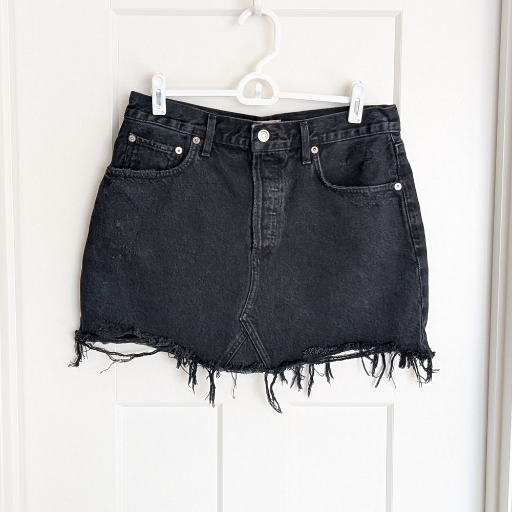AGOLDE Black Distressed Denim Mini Skirt sz 30